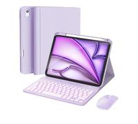 RAYMCRAFT Étui fin pour iPad Air 11" avec clavier M3/M2 (2025/2024), souris et clavier sans fil amovible pour iPad Air 11" et Air 5e/4e, rétroéclairage 7 couleurs, violet