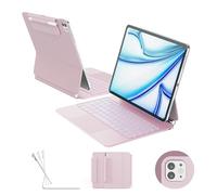 RAYMCRAFT Étui pour iPad Air 13 Pouces avec Clavier (M3 2025/M2 2024), Clavier Magic Keyboard pour iPad Pro 12,9 Pouces (6e/5e/4e/3e génération), Touches rétroéclairées élastiques (Rose)