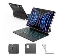 RAYMCRAFT Pour iPad Air 11" (M3 2025 / M2 2024) et iPad Pro 11" (1ère/2ème/3e/4e génération), clavier magique pour Air 4/5 11", touches rétroéclairées élastiques, surface résistante aux taches, pavé