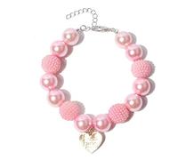 RayMinsino Collier de perles en forme de cœur rose pour chien - Accessoires de vêtements pour chiens de petite et moyenne taille (24,9 à 32 cm)