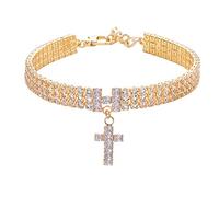 RayMinsino Collier pour animal de compagnie avec pendentif en forme de lettre et de croix en zircon - 3 diamants - Pour chat et chien