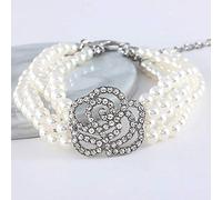 RayMinsino Collier pour animal domestique avec quatre rangées de perles et diamants - Collier réglable avec rose et fleur - Accessoire de décoration pour chat et chien