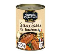 RAYNAL ET ROQUELAURE - Plat Cuisiné - Saucisses de Toulouse - Viande Française · Sans Conservateur · Prêt en 3 min Micro-Ondes Portion · Pour 1 Personne - la boîte de 420g - Le Lot De 4