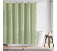 RAYNEAY Rideau de douche en lin naturel résistant à l'eau, 182 x 182 cm, en tissu texturé en lin avec ourlet lesté et crochets pour salle de bain, chambre humide, baignoire (vert)
