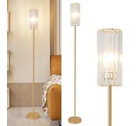 Rayofly Doré Lampadaire Salon, Lampe sur Pied Moderne en Cristal avec Abat-jour en Verre, Lampadaire en Cristal avec Interrupteur au Pied, Lampe sur pied d'Angle pour Chambre à Coucher