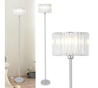 Rayofly Lampadaire de Salon Chromé, Lampe sur Pied Moderne en Cristal avec Abat-jour en Verre, Lampadaire en Cristal Argenté avec Interrupteur au Pied, Lampe sur Pied en Verre pour Chambre à Coucher