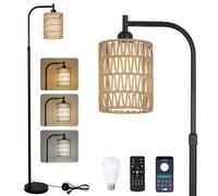 Rayofly Lampadaire de Salon Dimmable, Lampadaire en Rotin avec Télécommande et App Control, Abat-Jour en Lin en Rotin, Lampadaire Vintage Bohème Chambre à Coucher, Réglable en Hauteur