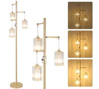 Rayofly Lampadaire de Salon Or, Lampadaire à 3 Ampoules avec Abat-jour en Verre, Lampe de Sol Moderne en Cristal Or, Crystal Floor Lamp, Lampadaire en Cristal pour Chambre à Coucher, Chambre d'Enfant