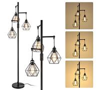Rayofly Lampadaire diamant à intensité variable - Noir industriel - Avec 3 abat-jours et variateur - E27 - Hauteur : 162 cm - En métal vintage - Pour salon, chambre à coucher, salle à manger, coin