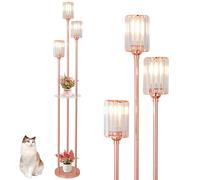 Rayofly Lampadaire Moderne avec Étagères, Lampes à 3 Lumières Or Rose pour Salon, Lampe à Cristal avec Abat-jour en Verre & Interrupteur à Pied, Lampadaires en Laiton pour Chambre, Lampe Haute d'Angle