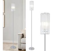 Rayofly Lampe sur Pied Chromée pour Salon, Lampadaire Moderne en Cristal avec Abat-jour en Verre, Lampadaire en Cristal Argenté avec Interrupteur au Pied, Lampe sur Pied en Verre