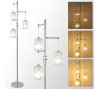 Rayofly Lampe sur Pied Chromée pour Salon, Lampe sur Pied à 3 Ampoules avec Abat-jour en Verre, Lampadaire Moderne en Cristal Argenté, Lampadaire en Cristal pour Chambre à Coucher, Chambre d'Enfant