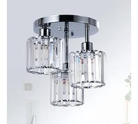 Rayofly Lustres modernes en cristal, Plafonniers à 3 lumières en cristal avec abat-jour en verre, Plafonnier en chrome pour le salon, le couloir, la salle de bain, la chambre à coucher, la cuisine