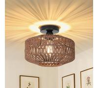 Rayofly Plafonnier en Rotin Brun Foncé, Plafonnier Boho avec Abat-jour en Rotin, Plafonnier Vintage en Bambou, Plafonnier Rustique en Rotin Salon, Lampe Boho Panier pour Chambre, Cuisine, Couloir