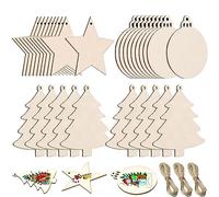 Rayong Lot de 30 décorations de Noël en bois vierges avec ficelle pour loisirs créatifs, décoration de sapin de Noël