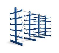 STIER Rayonnage à bras en porte-à-faux STIER, double, 3 travées avec 5 niveaux 3900x2000x500 mm, bleu gentiane Quantité:1