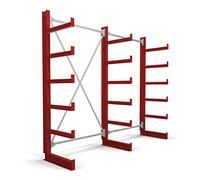 Rayonnage à bras en porte-à-faux STIER, simple, 2 travées avec 5 niveaux 2600x2000x500 mm, rouge feu