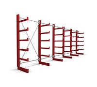Rayonnage à bras en porte-à-faux STIER, simple, 5 travées avec 5 niveaux 6500x2000x500 mm, rouge feu