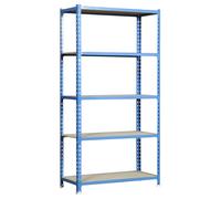 Rayonnage bois-métal léger sans vis 1800x900x500 - 5 niveaux Bleu/Bois - SIMON RACK - 8435104912614