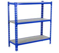 Rayonnage bois-métal léger sans vis 900x800x300 - 3 niveaux Bleu/Bois - SIMON RACK - 8435104954676