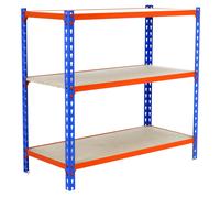 Rayonnage bois-métal léger sans vis 900x800x300 - 3 niveaux Bleu/Orange/Bois - SIMON RACK - 8435104954683