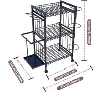 Rayonnage de stockage, construction en fer durable, design mobile, noir