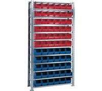 Rayonnage emboîtable H2000xL1000xP300mm Élément départ 12 tablettes acier 30 x MK4 bleu, 36 x MK4 rouge