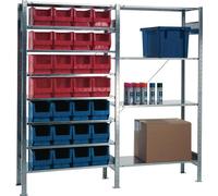Rayonnage emboîtable H2000xL1000xP300mm Rayonnage annexe 12 tablettes acier 30 x MK4 bleu, 36 x MK4 rouge
