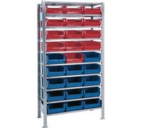 Rayonnage emboîtable H2000xL1000xP500mm Élément départ 10 tablettes acier 14 x MK2Z bleu, 13 x MK2Z rouge