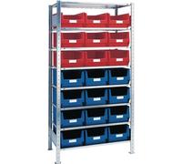 Rayonnage emboîtable H2000xL1000xP500mm Rayonnage annexe 8 tablettes acier 12 x MK2 bleu, 9 x MK2 rouge