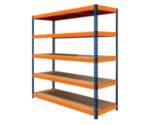 Rayonnage Garage S-Rax - Rangement Industriel Robuste & Ajustable 5 Étages 180 x 180 x 60cm - Capacité 300kg / étage - 100% sans boulons [Pieds en caoutchouc antidérapants & 3 supports transversaux]