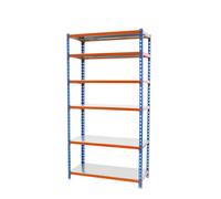 Rayonnage métallique léger sans vis 2500x1100x400 - 6 niveaux Bleu/Orange/Galvanisé - SIMON RACK - 8435104953990
