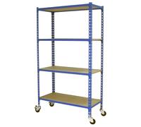 Rayonnage mobile bois-métal léger sans vis 1575x1000x300 - 4 niveaux Bleu/Bois - SIMON RACK - 8435104963418