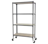 Rayonnage mobile bois-métal léger sans vis 1575x1000x500 - 4 niveaux Gris/Bois - SIMON RACK - 8435104963722