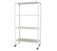 Rayonnage mobile bois-métal léger sans vis 1575x1100x300 - 4 niveaux Blanc/Bois - SIMON RACK - 8435104974988