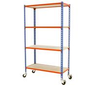 Rayonnage mobile bois-métal léger sans vis 1575x900x400 - 4 niveaux Bleu/Orange - SIMON RACK - 8435104963548