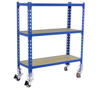 Rayonnage mobile bois-métal léger sans vis 975x1100x300 - 3 niveaux Bleu/Bois - SIMON RACK - 8435104954317