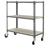 Rayonnage mobile bois-métal léger sans vis 975x800x300 - 3 niveaux Gris/Bois - SIMON RACK - 8435104954188