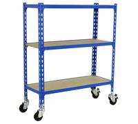 Rayonnage mobile bois-métal léger sans vis 975x800x400 - 3 niveaux Bleu/Bois - SIMON RACK - 8435104954355