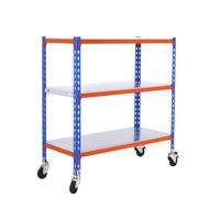 Rayonnage mobile métallique léger sans vis 975x800x500 - 3 niveaux Bleu/Orange/Galvanisé - SIMON RACK - 8435104953075