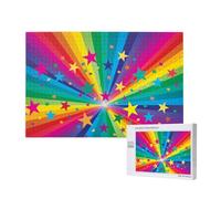 Rayons de confettis Arc-en-Ciel et étoiles,Puzzle Familial en Bois de 1 000 pièces pour Adultes et Adolescents, décoration d'intérieur