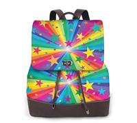 Rayons de confettis arc-en-ciel et étoiles,Sac à dos imperméable pour femme, sac à dos de voyage léger en cuir PU tendance