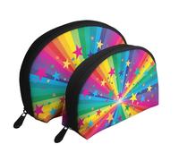 Rayons De Confettis Arc-en-Ciel Et Étoiles, Trousse de Maquillage Coquille Femme Petit Porte-Monnaie Trousse de Toilette Trousse à cosmétiques 2 pièces