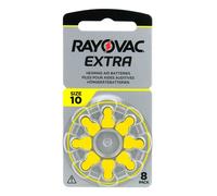 Rayovac 10AUX-8XEMF Extra 10 Lot de 8 Piles Zinc-air pour appareils auditifs, Haute Performance, 1 Carte Blister, Jaune