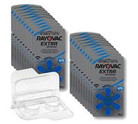 Rayovac Extra Advanced 675 Lot de 120 piles pour appareils auditifs 20 x 6 piles PR44 bleues 24600 + boîte de rangement pour 2 piles d'appareils auditifs (10, 13, 312, 675), boîte de rangement pour 2