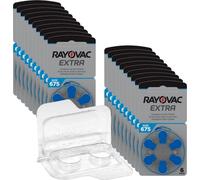 Rayovac Extra Advanced 675 Lot de 30 piles auditives PR44 bleues 24600 + boîte de rangement pour 2 piles auditives (10, 13, 312, 675), boîte de rangement pour 2 piles boutons jusqu'à 12 mm x 6 mm (Ø x