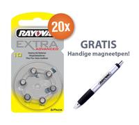 Rayovac pack économique piles auditives type 10 (jaune) - 20 x 6 pièces avec stylo magnétique gratuit