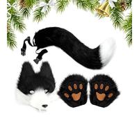 Raypontia Kit Costume Loup,Accessoires Déguisement Loup Synthétique - Tenue Animale Femme pour Déguisement | Soirée Cosplay Mascarade Noël Halloween