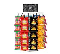 Raypontia Présentoir à Chips - Organisateur de Snacks avec Porte-Chips - 5 Niveaux 40 Pinces Plateau Tournant 360° avec Tableau d'Affichage pour Organisation de Cuisine et Garde-Manger