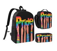 rayprint Ensemble de 3 sacs à dos arc-en-ciel LGBT « Joyeuse Fierté Gay » de 43 cm (17 pouces) avec sac à lunch et sac à dos léger pour hommes et femmes.
